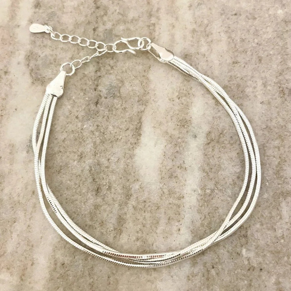 925 Sterling Silver Multi-Layer Bracelet Dainty Minimalist Bracelet - Picture 1 of 4